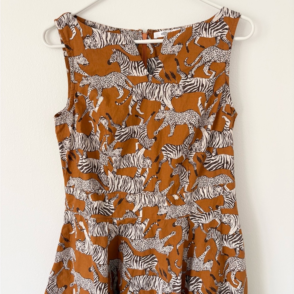 eShakti Rust Black White Zebra Cheetah Print Sleeveless Belted Maxi Dress Medium - Picture 7 of 10